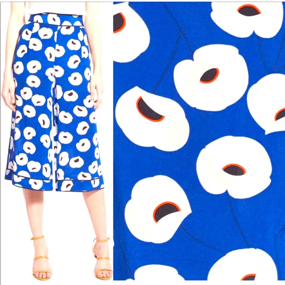 Olivia Palermo x Chelsea floral silk culotte pants Blue Size 2.